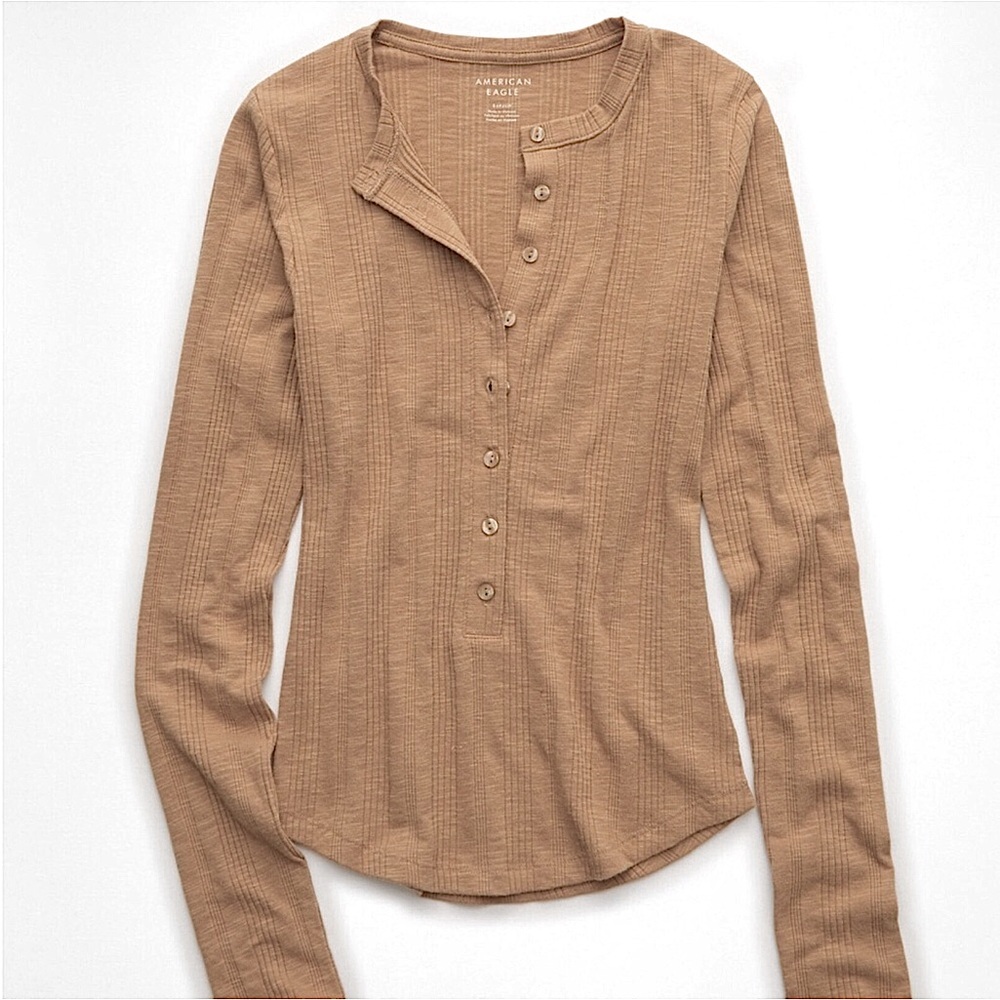 American Eagle Long Sleeve Ribbed Henley Top